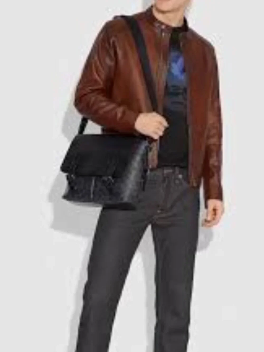 COACH Black‎ Gray Signature Canvas and Leather Messenger Bag Metropolitan Canvas